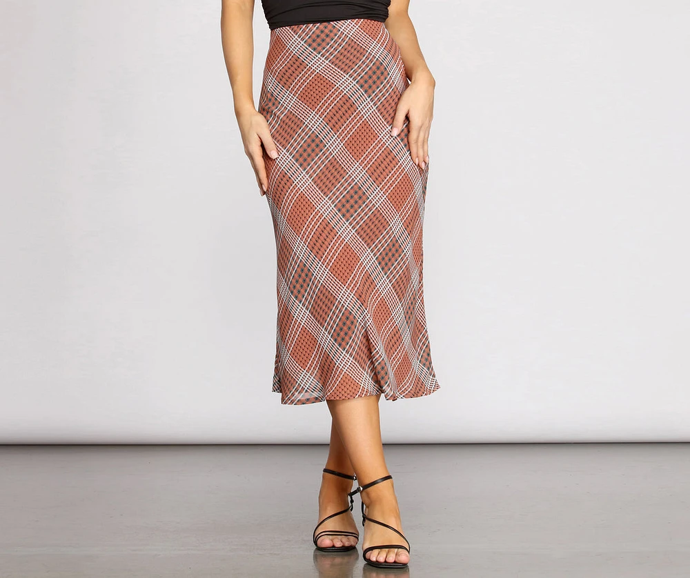 Plaid Chiffon Midi Skirt