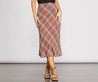 Plaid Chiffon Midi Skirt