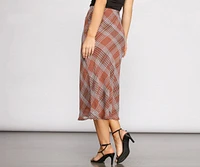 Plaid Chiffon Midi Skirt