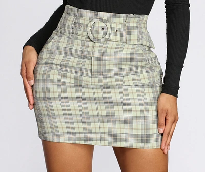 Perfectly Plaid Belted Mini Skirt