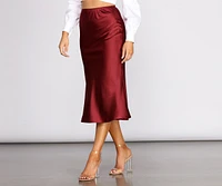 Make Your Move Satin Flare Midi Skirt