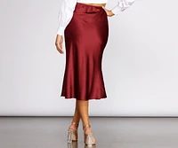 Make Your Move Satin Flare Midi Skirt