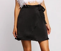 Sleek Satin Faux Wrap Mini Skirt