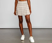 Preppy Glam Pleated Plaid Mini Skirt
