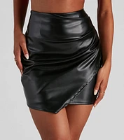 High Waist Pleat Faux Leather Mini Skirt