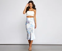 Trendy Tie Dye Satin Midi Skirt