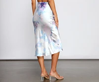 Trendy Tie Dye Satin Midi Skirt