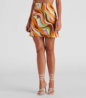 Retro Swirl Satin Mini Skirt