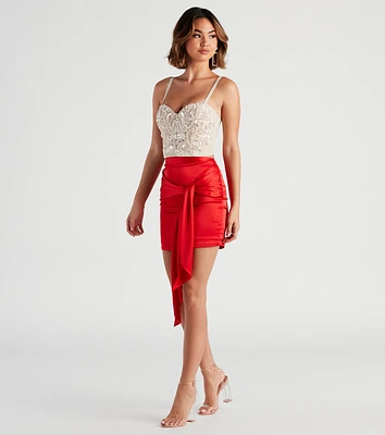 Sleek 'Fit Wrap-Front Satin Mini Skirt