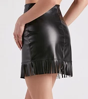 Rock Star Vibes Fringe Faux Leather Mini Skirt