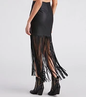 Fun Times Faux Leather Long Fringe Skirt