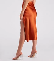 Lavish Life Satin Slit Midi Skirt