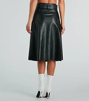 On The Go Girl Faux Leather A-Line Midi Skirt