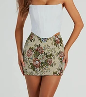 Playful Distraction Lace-Up Tapestry Mini Skirt