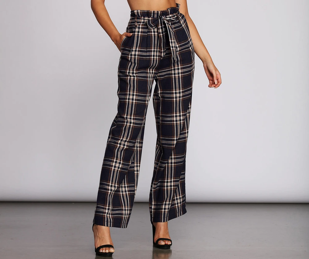 Perfectly Poised Plaid Paper Bag Pants