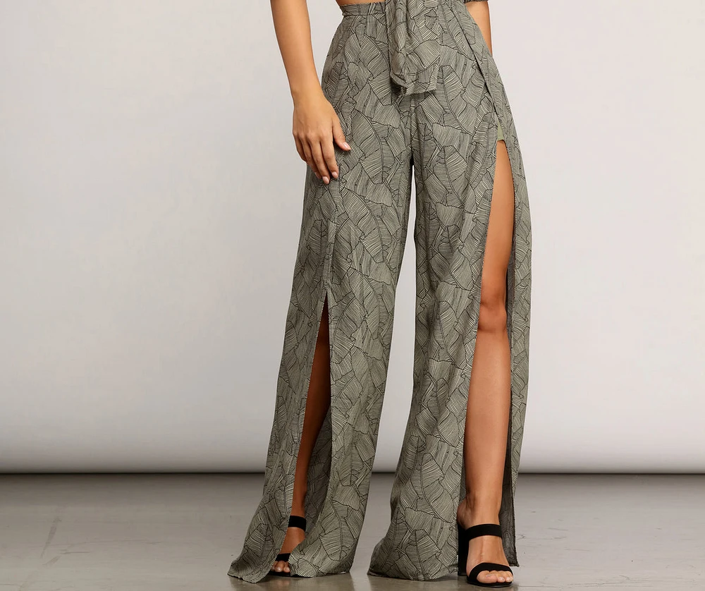 Leafy Greens Printed Slit Pants