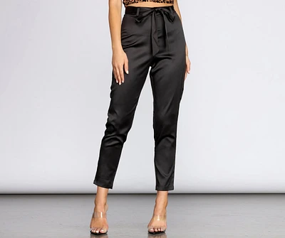 Tie Waist Satin Tapered Pants