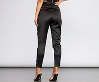 Tie Waist Satin Tapered Pants