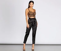 Tie Waist Satin Tapered Pants