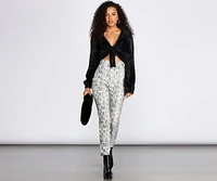 High Waist Snake Print PU Leggings