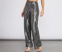 Leopard Sequin Wide Leg Pants