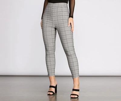 Pull Up Plaid Mid Rise Skinny Trousers