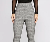 Pull Up Plaid Mid Rise Skinny Trousers