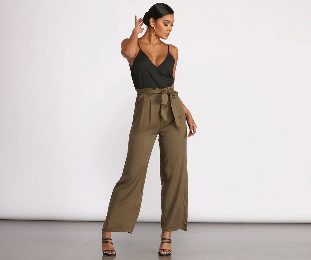 Two Tone Sleeveless V-Neck Paperbag Jumpsuit