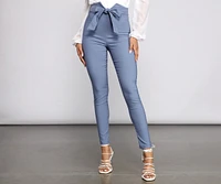 High Waist Tie Front Skinny Pants