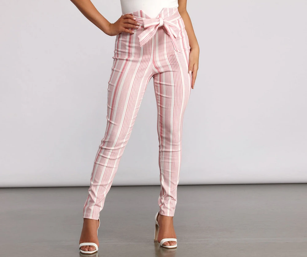 High Waist Double Striped Skinny Dress Pants