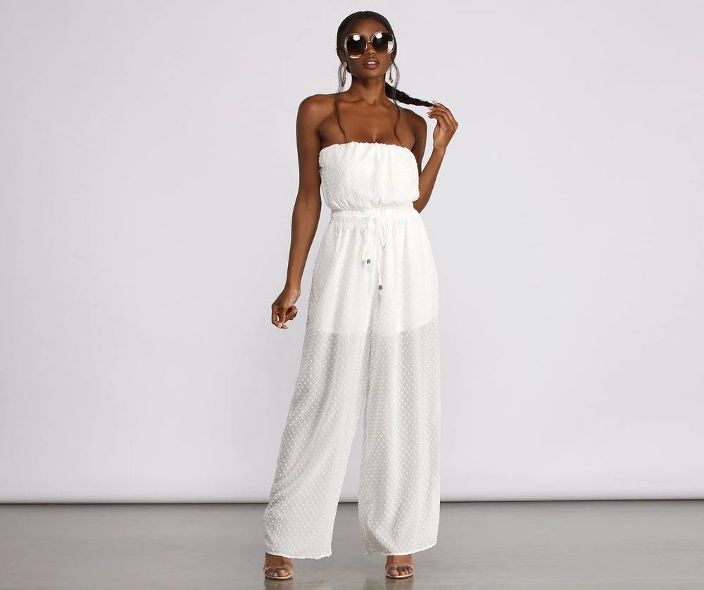 Sleeveless Dotted Wide Leg Jumpsuit