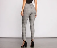 High Waist Tie Front Plaid Skinny Pants