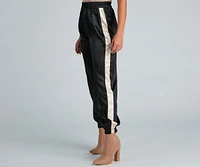 Sleek Striped Satin Joggers