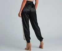 Sleek Striped Satin Joggers