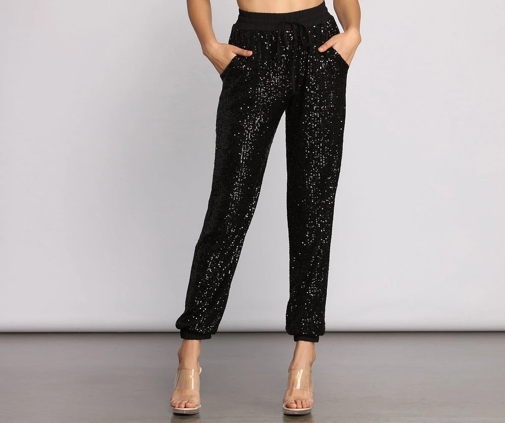 Sequin Stunner High Waist Joggers