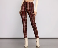 High Waist Plaid Cargo Skinny Pants