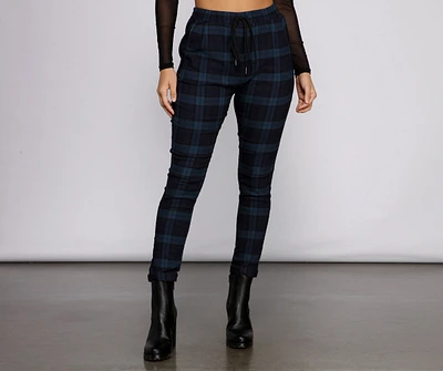 Casual-Chic Plaid Jacquard Joggers