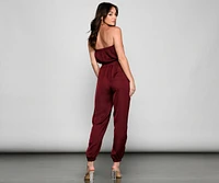 Sleek Strapless Satin Jumpsuit