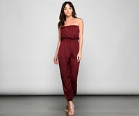 Sleek Strapless Satin Jumpsuit