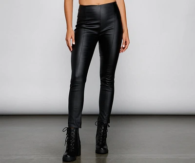 Edgy Appeal Faux Leather Coated Skinny Pants
