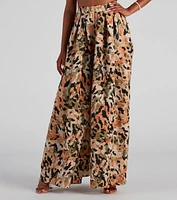 Abstract Art Satin Wide Leg Pants