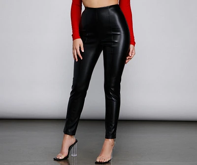 High Waist Faux Leather Tapered Leggings