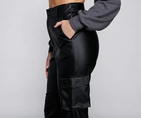 High Waist Faux Leather Cargo Pants