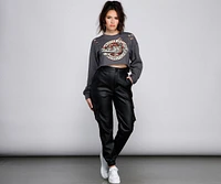 High Waist Faux Leather Cargo Pants