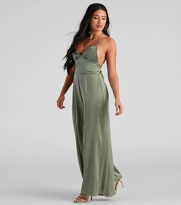 Shine By Me Satin V-Neck Jumpsuit