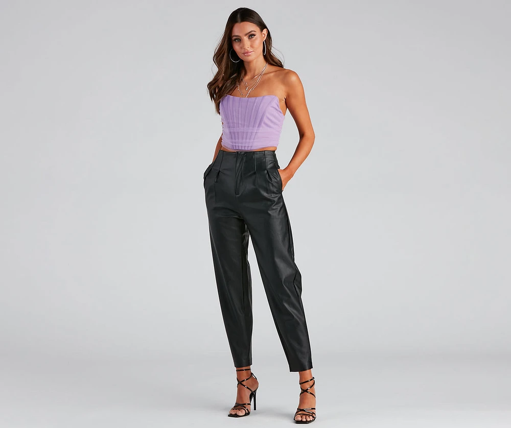 Chic Pleated Faux Leather Trousers