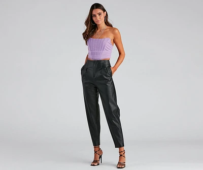 Chic Pleated Faux Leather Trousers