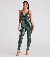 Stunning Shine Sequin Halter Catsuit