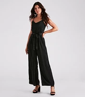 Perfect Host Satin Belted Jumpsuit