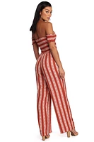 Smocked And Striped Jumpsuit